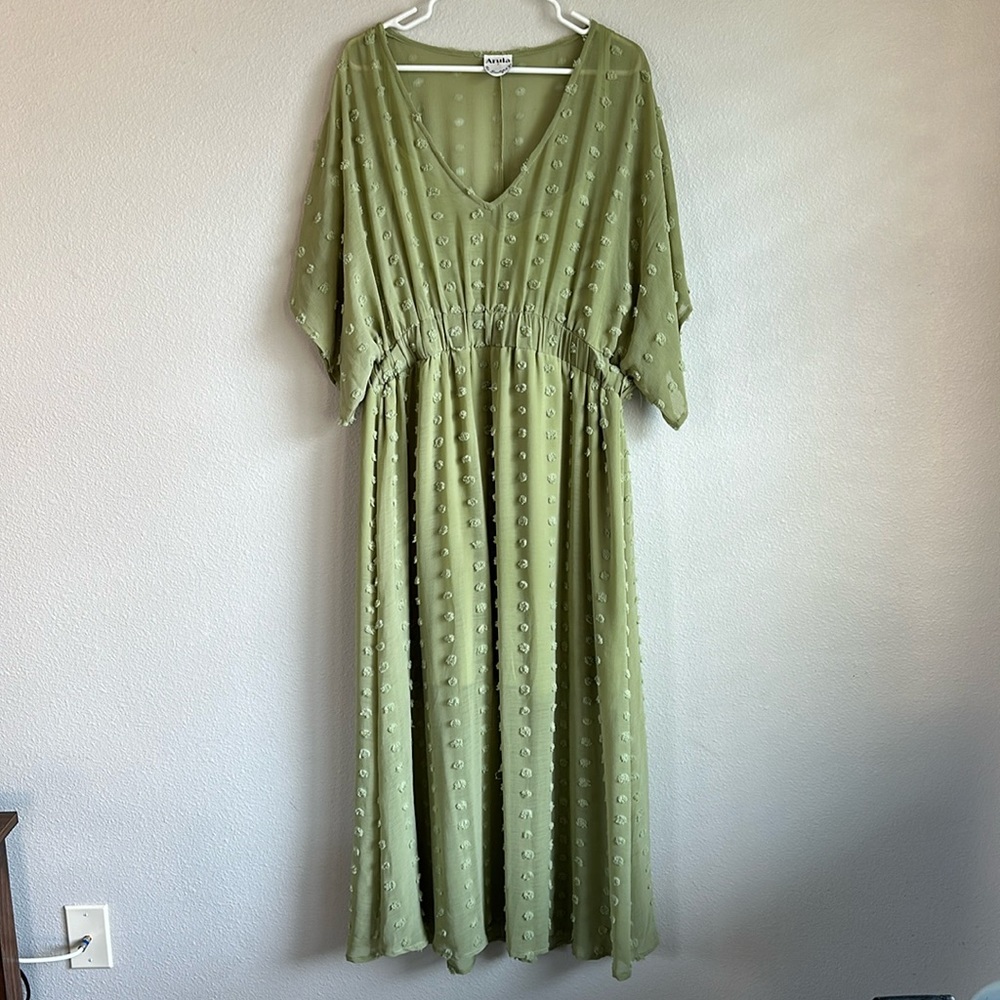 Dark lime green midi dress